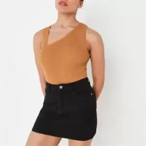 Missguided Petite Rib Asymmetric Knit Bodysuit - Brown