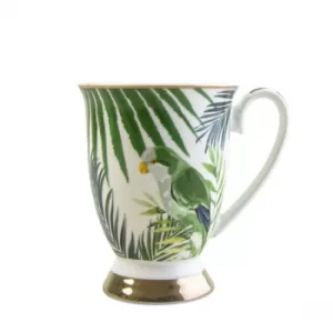 Tall Fancy Footed Mug Emerald Eden Leaves and Birds