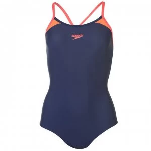 Speedo Splice Racer Swimsuit Ladies - Navy/Pink/Orang