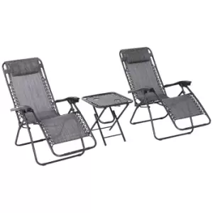 Outsunny 3pc Zero Gravity Chair and Table Set w/ Cup Holders - Light Grey