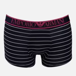 Emporio Armani Mens All Over Printed Microfiber Trunks - Marine Stripe/White - S