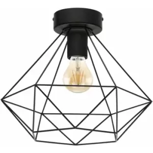 Loops - Semi Flush Ceiling Light Black Steel Geometric Shade 1 x 60W E27 Bulb Feature