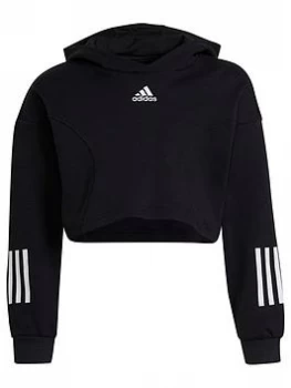 adidas Junior Girls XFG Crop Hoodie - Black/White, Size 9-10 Years, Women