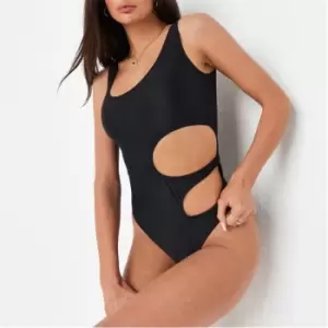 Missguided Scoop Neck Cut Out Side Swimsuit - Black