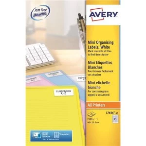 Avery L7656 25 Mini Organising Labels White 46 x 11.1mm Pack of 2100 Labels