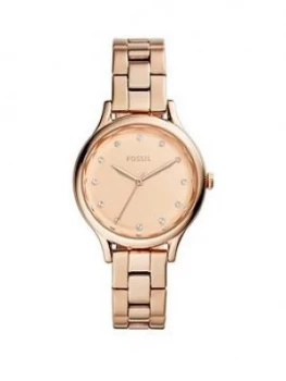 Fossil Rose Gold Sunray Dial Rose Gold Stainless Steel Bracelet Women Watch