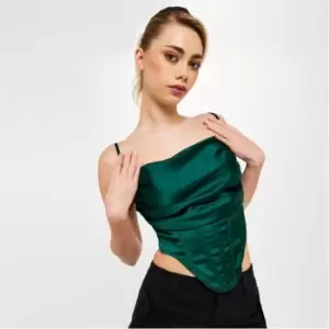 Missguided Cowl Neck Satin Corset Top - Green