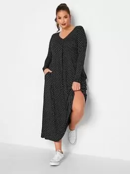 Yours Pleat Front Dress Long Sleeve Polka Dot - Black, Size 30-32, Women