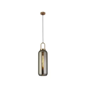 Pipette 1 Light Pendant, Brass, Smoked Glass