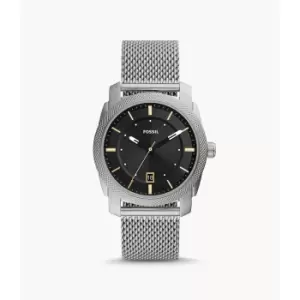 Fossil Mens Machine Three-Hand Date Stainless Steel Mesh Watch - Silver