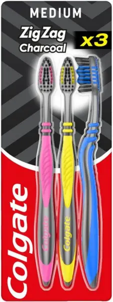 Colgate ZigZag Charcoal Medium Toothbrush 3Pcs