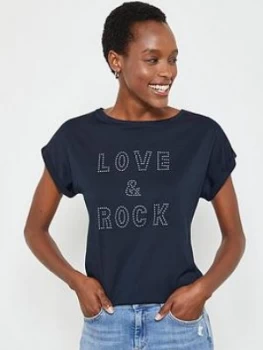 Mint Velvet Love & Rock Stud T-Shirt - Navy