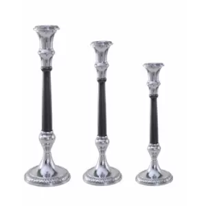 Silver Finish Set of Three Candlesticks - Homescapes