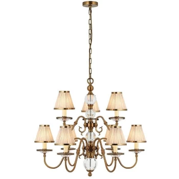 Interiors 1900 Lighting - Interiors Tilburg Antique Brass - 9 Light Multi Arm Chandelier Antique Brass Finish, E14