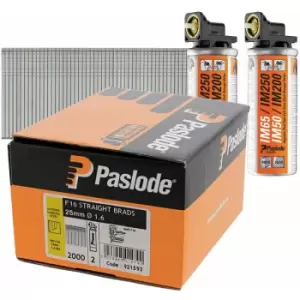 Paslode - F16 x 25mm Straight Brad Stainless Steel Nails (IM65 / IM250) 2000 Box + 2 Fuel Cells