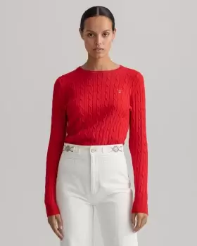 GANT Women Stretch Cotton Cable Crew Neck Sweater (XS) Red