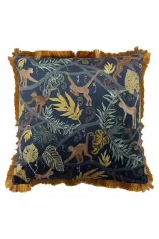 Monkey Forest Jungle Printed Fringed Cushion