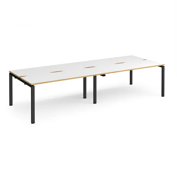 Adapt 4 Person Cluster Bench Black Frame Desk - 2800mmx1200mm - White Oak