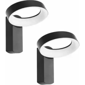 2 pack IP54 Outdoor Wall Light Anthracite Aluminium Hoop 3.3W LED Lamp