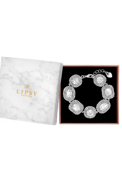 Silver Crystal Round Statement Bracelet - Gift Boxed