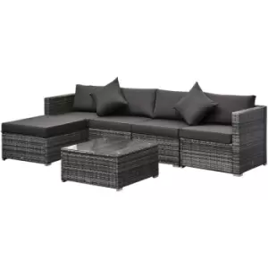 Outsunny - 6 Pieces Rattan Furniture Set Garden Sofa Conservatory Wicker Grey - Grey