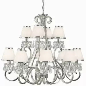 Loops - Esher Ceiling Pendant Chandelier Nickel Crystal & White Shades 12 Lamp Light