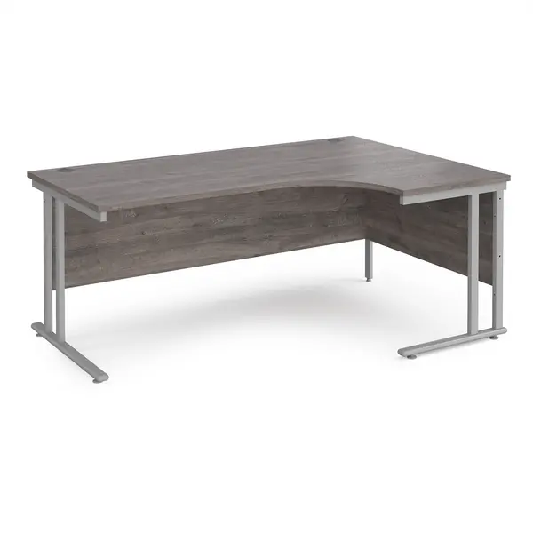 Maestro 25 Right Hand Ergonomic Desk with Silver Frame and Grey Oak Top - 1800mm