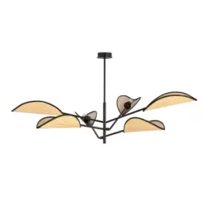 Emibig Vene Black Multi Arm Semi Flush Ceiling light with Brown Fabric Shades, 6x E14