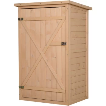 Fir Wood Compact Storage Shed w/ 2 Shelves Lock Tool Organiser 115x75cm - Outsunny