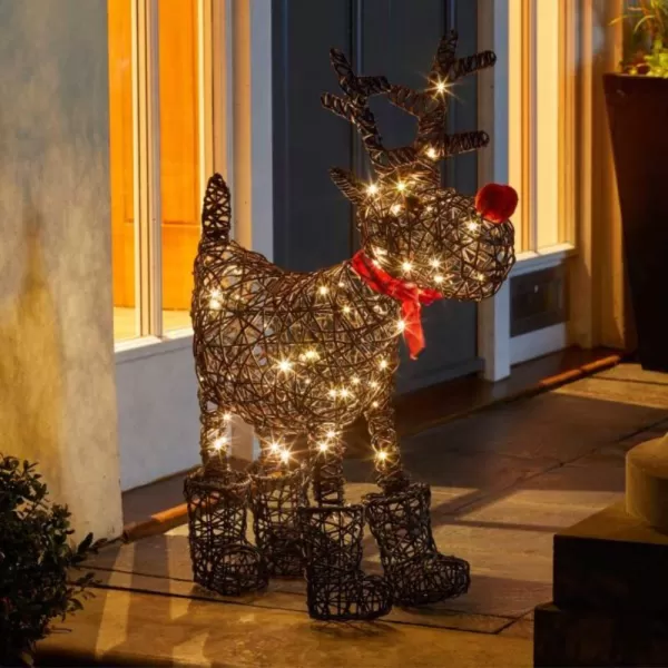 65cm Battery Operated Rattan Woven Rudolph Reindeer with Warm White LEDs