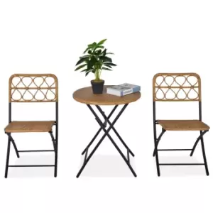 Outsunny 3 Pcs Folding Rattan Wicker Bistro Set Coffee Table Set Natural