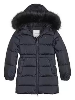 Tommy Hilfiger Girls Long Waisted Down Coat - Navy, Size 8 Years, Women