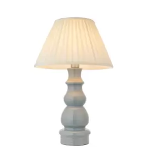 Provence & Carla Base & Shade Table Lamp Blue Grey Glaze, Satin Nickel Plate & Cream Fabric