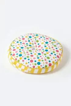 Multi Polka Dots & Yellow Stripes Round Floor Cushion