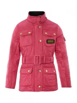 Barbour Girls 4 Pocket Belted Quilted Jacket Pink