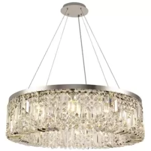 Cylindrical 80cm Ceiling Pendant Chandelier, 12 Light E14, Polished Chrome, Crystal - Luminosa Lighting