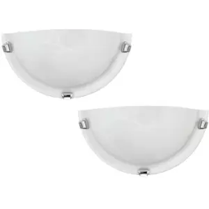 2 PACK Wall Light Colour Chrome Plated Shade White Glass Alabaster E27 1x60W