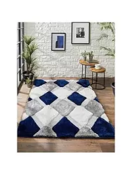 Origins 3D Geo Shaggy Navy Rug In 3 Size Options