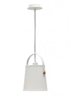 Ceiling Pendant with White Shade 1 Light E27, Matt White, Beech with Ivory White Shade