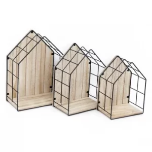 Wood & Wire House Shaped Display Units, Set of 3