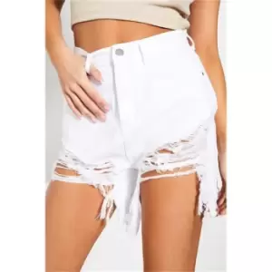 I Saw It First White Extreme Distressed Denim Mom Shorts - White