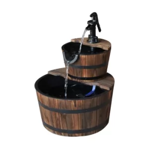 Outsunny Wooden Water Pump Fountain, 2 Tier-Fir Wood/Steel