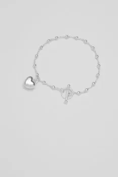 Sterling Silver 925 T Bar Puff Heart Bracelet