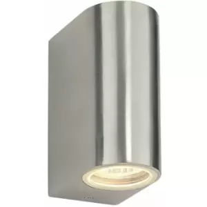 Loops - IP44 Outdoor Up & Down Wall Light Brushed Aluminium Twin GU10 Modern Accent Lamp