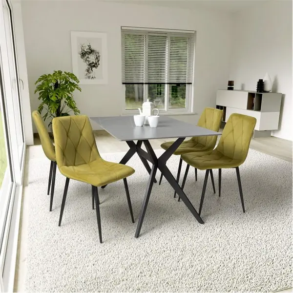 Shankar Timor 1.2m Grey & 4 Vernon Yellow Dining Set - Yellow 8012075