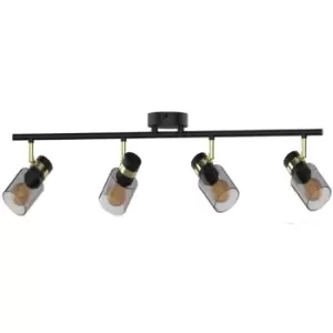 Asti Bar Pendant Ceiling Light, Matt Black, Gold, 4x E14