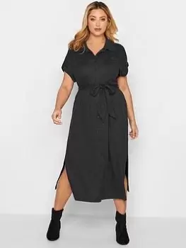 Yours 3/4 Sleeve Button Up Polo Neck Spot Dress - Black, Size 16, Women