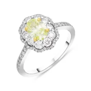 Platinum Yellow and White Diamond Oval Cluster Ring