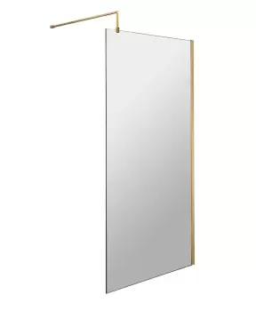 Nuie 800mm Wetroom Screen With Support Bar - Brushed Brass