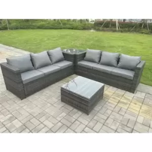 Fimous 6 Seater Outdoor Dark Grey Rattan Lounge Complete Sofa Set with 2 Coffee Tables